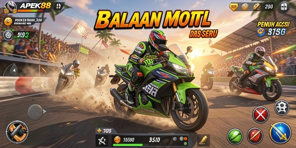 Menampilkan aksi balapan motor yang menegangkan dan seru.