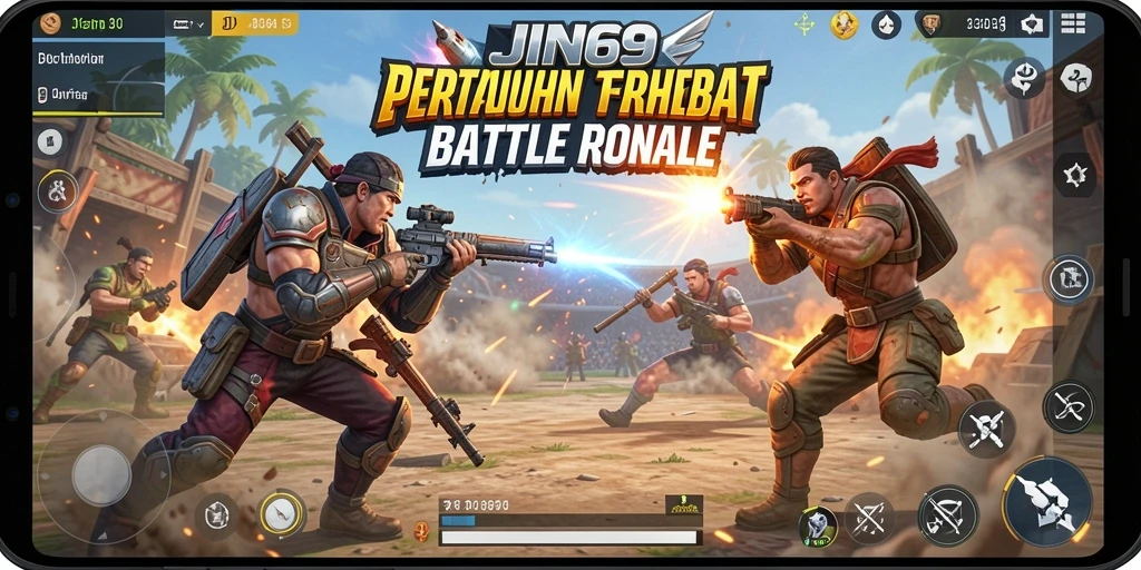 Tampilan gameplay seru dalam pertarungan Battle Royale di JIN69.